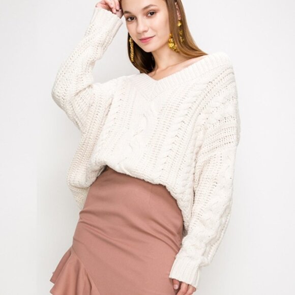SWEATER OVERSIZED OATMEAL KNIT SWEATER - Picture 2 of 4